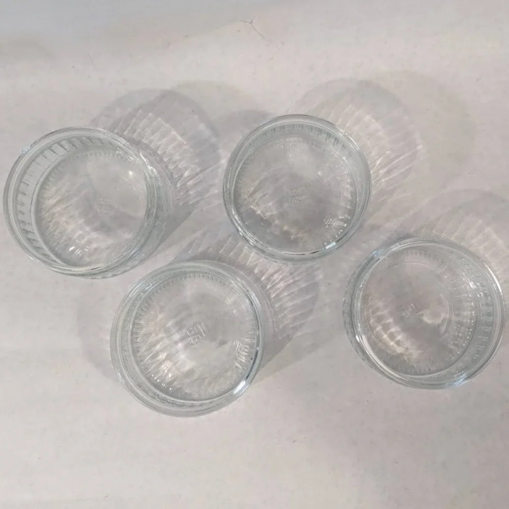 Vintage Clear Glass Ramekins Set of 4 Ribbed Fluted Souffle Custard Cups 3.5in